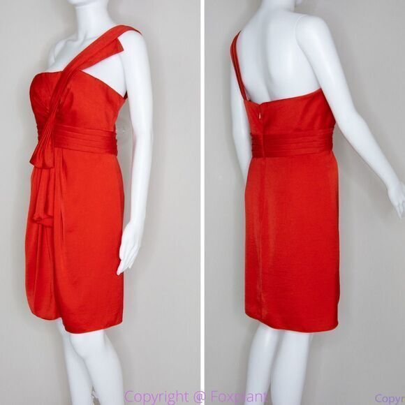 BCBGMaxAzria Palais One Shoulder‎ Cocktail Prom Dress, jewel red, size 8 - Picture 3 of 16